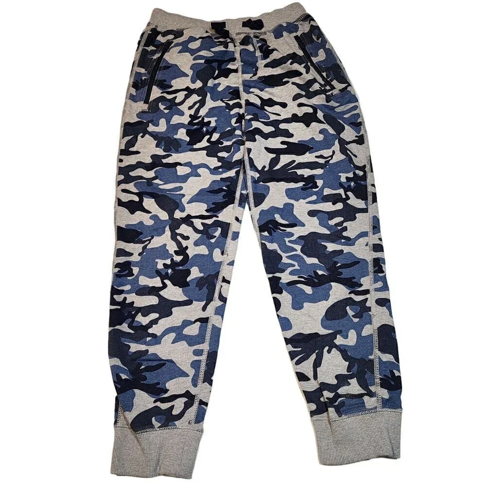 Hanna Andersson camo joggers boy size 150 / 11 -12 Blue Gray sweatpants